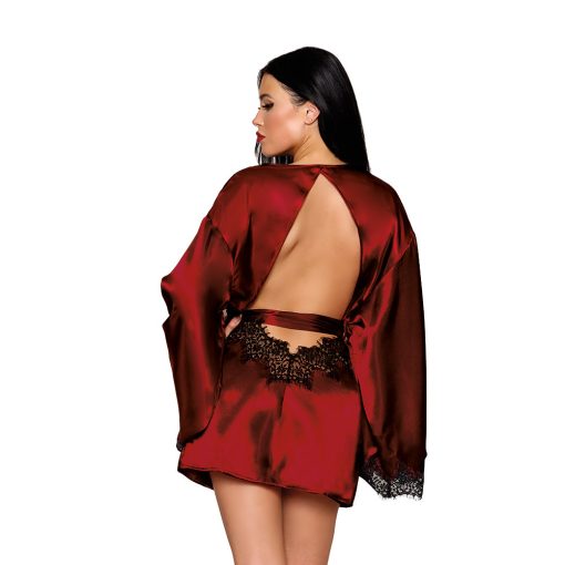 Dreamgirl Open Back Satin Robe With Lace Detail Oxblood L - Image 3