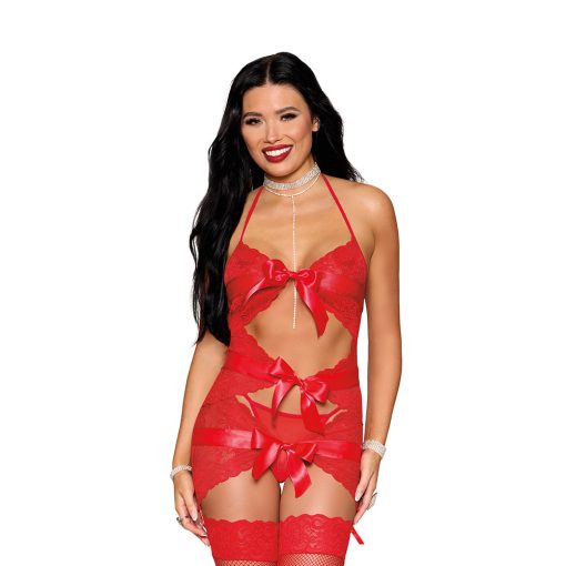 Dreamgirl Garter Slip With Bow Detail And G-String Red O/S - Image 2