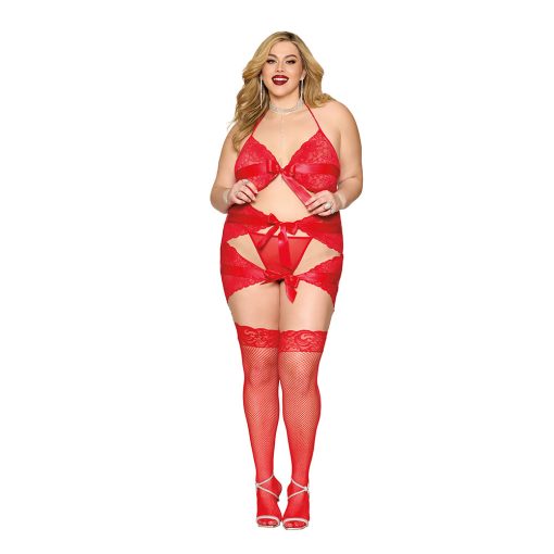 Dreamgirl Garter Slip With Bow Detail And G-String Red Queen Size - Image 3