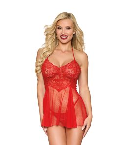 Dreamgirl Lace Babydoll And G-String Red O/S