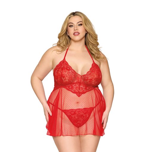 Dreamgirl Lace Babydoll And G-String Red Queen Size