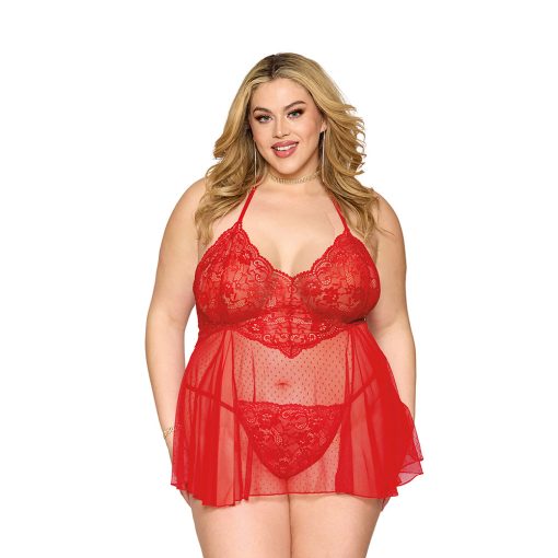 Dreamgirl Lace Babydoll And G-String Red Queen Size - Image 2
