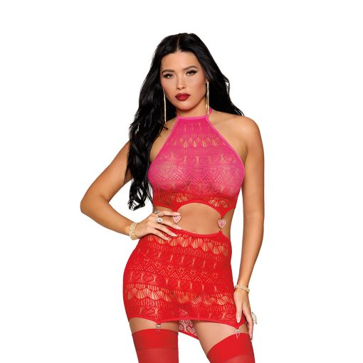 Dreamgirl Garter Teddy With Heart Details Pink/Red O/S - Image 2