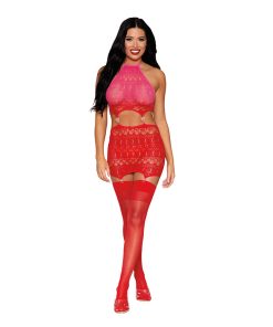 Dreamgirl Garter Teddy With Heart Details Pink/Red O/S