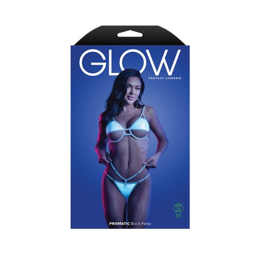 Fantasy Lingerie Glow Prismatic Iridescent Glow-In-The-Dark Cut-Out Cup Bra & Cage Panty L/Xl