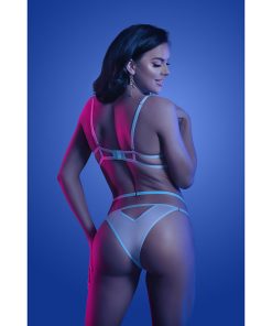 Fantasy Lingerie Glow Prismatic Iridescent Glow-In-The-Dark Cut-Out Cup Bra & Cage Panty L/Xl