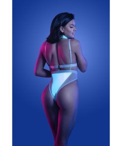 Fantasy Lingerie Glow Prismatic Iridescent Glow-In-The-Dark Cut-Out Harness Bodysuit L/Xl
