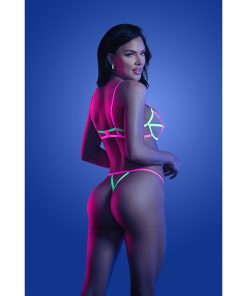 Fantasy Lingerie Glow Head Rush Uv Reactive Contrast Binding Bra & Adjustable G-String L/Xl