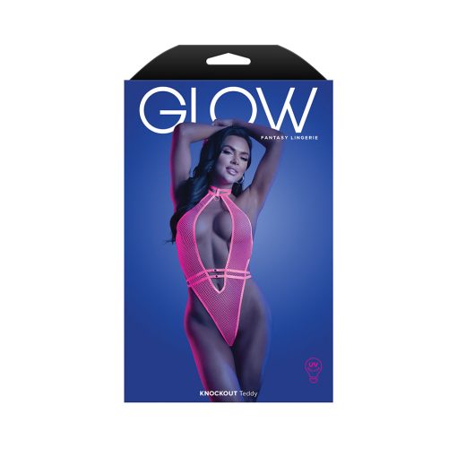 Fantasy Lingerie Glow Knockout Uv Reactive Adjustable Halter G-String Teddy With Hook Closure M/L