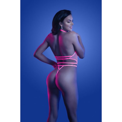 Fantasy Lingerie Glow Knockout Uv Reactive Adjustable Halter G-String Teddy With Hook Closure M/L - Image 3
