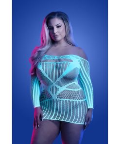 Fantasy Lingerie Glow Ascension Glow-In-The-Dark Seamless Long Sleeve Dress Queen Size