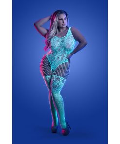 Fantasy Lingerie Glow Illuminate Glow-In-The-Dark Crotchless Teddy Bodystocking Queen Size