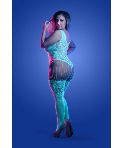 Fantasy Lingerie Glow Illuminate Glow-In-The-Dark Crotchless Teddy Bodystocking Queen Size