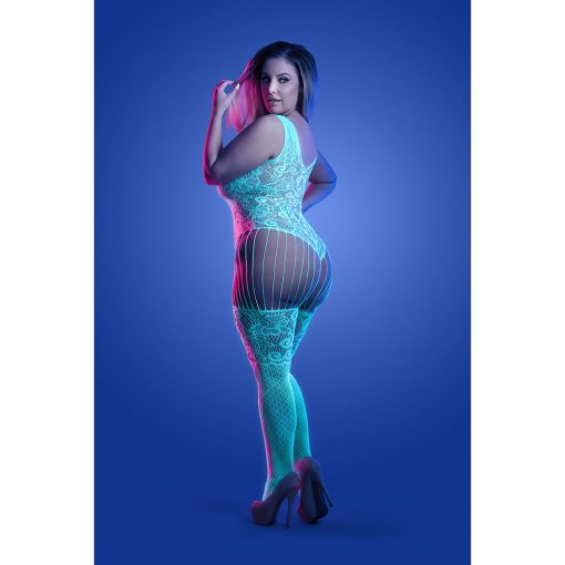 Fantasy Lingerie Glow Illuminate Glow-In-The-Dark Crotchless Teddy Bodystocking Queen Size - Image 3