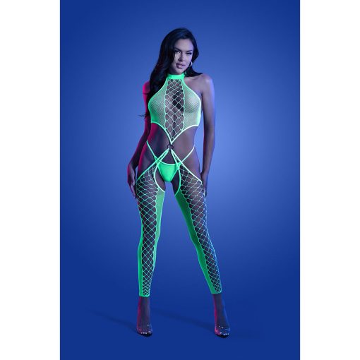 Fantasy Lingerie Glow High Voltage Uv Reactive High Neck Bodystocking & G-String Panty O/S - Image 2