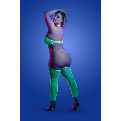 Fantasy Lingerie Glow High Voltage Uv Reactive High Neck Bodystocking & G-String Panty Queen Size - Image 3