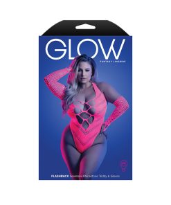 Fantasy Lingerie Glow Flashback Uv Reactive Rhinestone Fishnet Teddy & Gloves/Warmers Queen Size