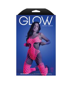 Fantasy Lingerie Glow Wavelength Uv Reactive Rhinestone Fishnet Cut-Out Teddy Bodystocking O/S