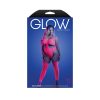 Fantasy Lingerie Glow Wavelength Uv Reactive Rhinestone Fishnet Cut-Out Teddy Bodystocking Queen Size