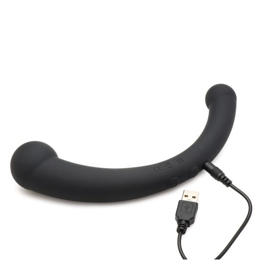 Master Series 10X Vibra-Crescent Vibrating Silicone Dual Ended Dildo Black - Image 6