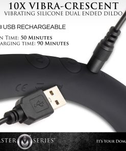 Master Series 10X Vibra-Crescent Vibrating Silicone Dual Ended Dildo Black