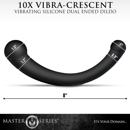 Master Series 10X Vibra-Crescent Vibrating Silicone Dual Ended Dildo Black - Image 10