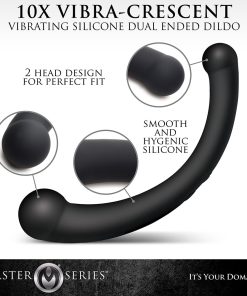 Master Series 10X Vibra-Crescent Vibrating Silicone Dual Ended Dildo Black