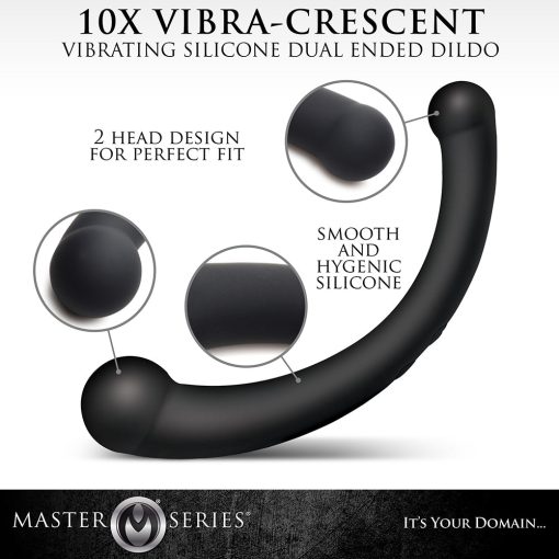 Master Series 10X Vibra-Crescent Vibrating Silicone Dual Ended Dildo Black - Image 11