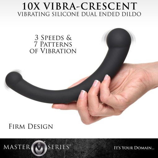 Master Series 10X Vibra-Crescent Vibrating Silicone Dual Ended Dildo Black - Image 12
