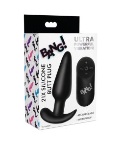 Bang! 21X Vibrating Silicone Butt Plug With Remote Control Black