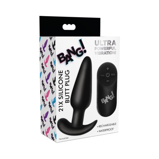 Bang! 21X Vibrating Silicone Butt Plug With Remote Control Black