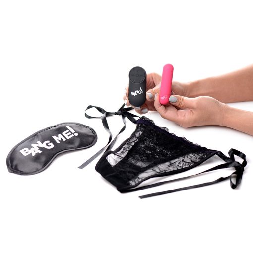 Bang! Power Panty Lace Panties, Bullet, & Blindfold Kit Pink - Image 4