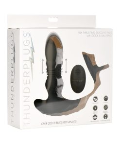 Thunderplugs 10X Thrusting Silicone Vibrator With Cock & Ball Strap & Remote