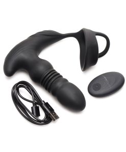 Thunderplugs 10X Thrusting Silicone Vibrator With Cock & Ball Strap & Remote