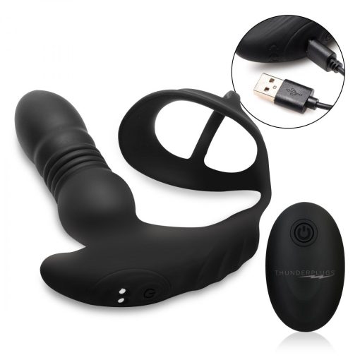 Thunderplugs 10X Thrusting Silicone Vibrator With Cock & Ball Strap & Remote - Image 12