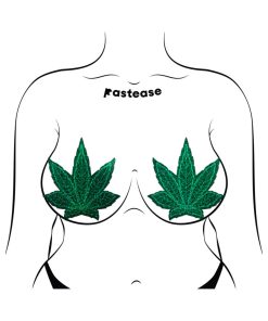 Pastease Pot Leaf Glitter Green Full Breast Covers Support Tape