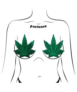 Pastease Pot Leaf Glitter Green Full Breast Covers Support Tape
