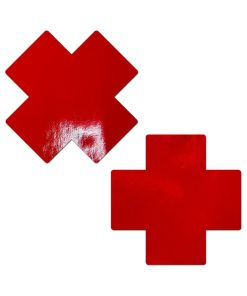 Pastease Faux Latex Pleather Vinyl Red Full Breast Covers Support Tape