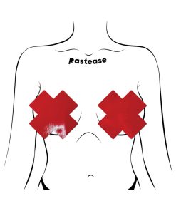 Pastease Faux Latex Pleather Vinyl Red Full Breast Covers Support Tape