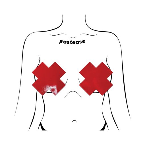 Pastease Faux Latex Pleather Vinyl Red Full Breast Covers Support Tape - Image 3