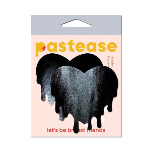 Pastease Faux Latex Pleather Vinyl Black Melty Heart Nipple Pasties - Image 2