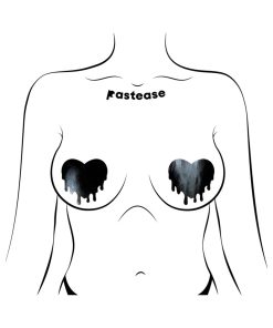 Pastease Faux Latex Pleather Vinyl Black Melty Heart Nipple Pasties