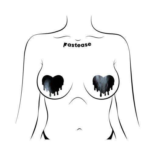 Pastease Faux Latex Pleather Vinyl Black Melty Heart Nipple Pasties - Image 3
