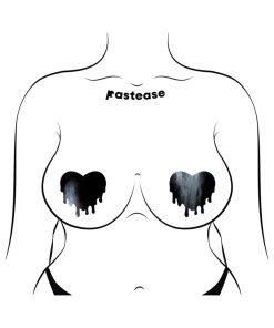 Pastease Faux Latex Pleather Vinyl Black Melty Heart Nipple Pasties