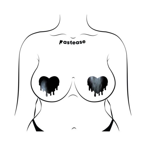 Pastease Faux Latex Pleather Vinyl Black Melty Heart Nipple Pasties - Image 4