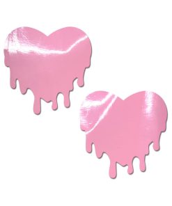 Pastease Faux Latex Pleather Vinyl Baby Pink Melty Heart Nipple Pasties