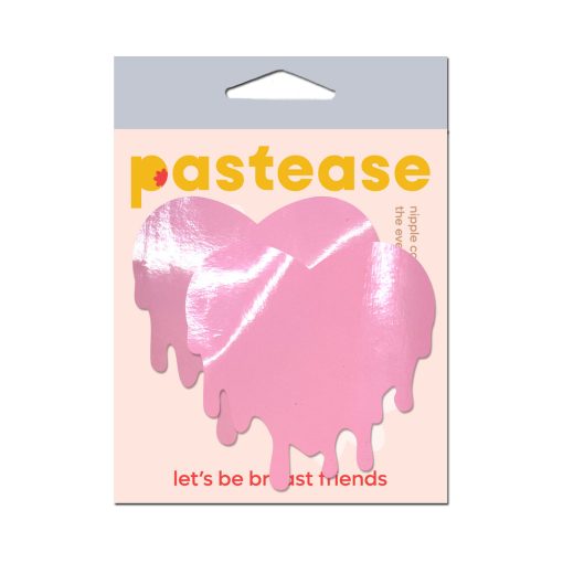 Pastease Faux Latex Pleather Vinyl Baby Pink Melty Heart Nipple Pasties - Image 2
