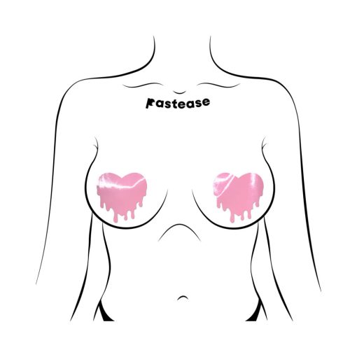 Pastease Faux Latex Pleather Vinyl Baby Pink Melty Heart Nipple Pasties - Image 3