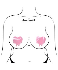Pastease Faux Latex Pleather Vinyl Baby Pink Melty Heart Nipple Pasties