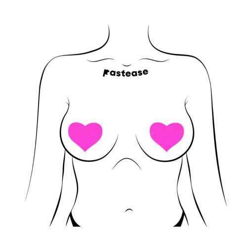 Pastease Neon Pink Day-Glow Lycra Heart Nipple Pasties - Image 3